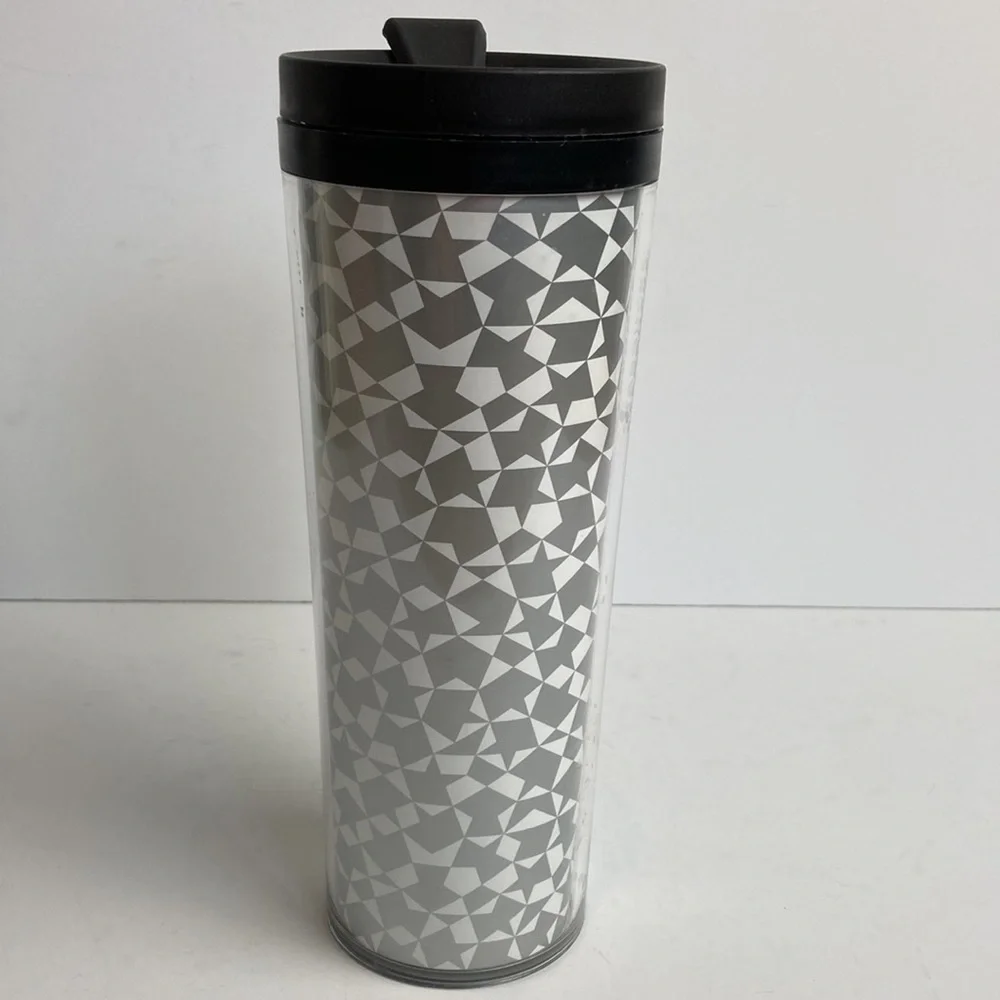 Starbucks Tumbler Silver White Geometric 16oz Holiday Christmas New Years Travel